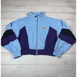 CROSS COLOURS Track Jacket Womens Sz Small Multi Colorblock Cropped Full Zip